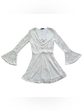 Ambience White Lace Embroidered Floral Rose Twee Angel Ruffle Layered Dress S/M